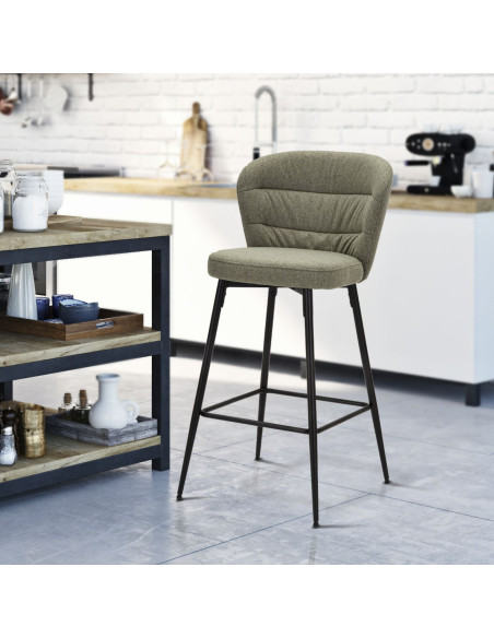Tabouret de bar moderne avec dossier en Tissu Vert Métal Noir Losanna (Lot de 2) 