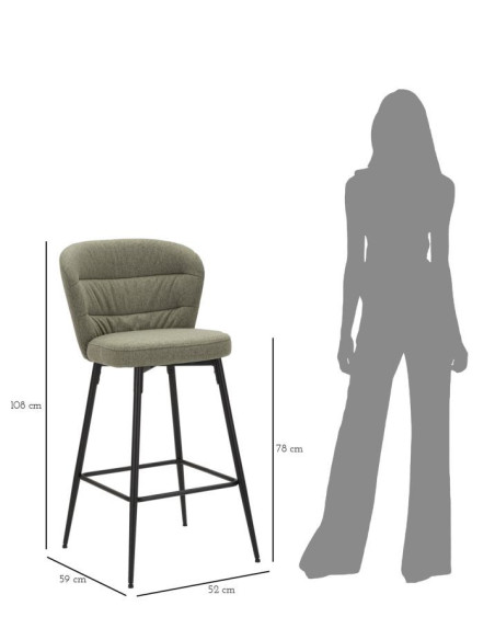 Tabouret de bar moderne avec dossier en Tissu Vert Métal Noir Losanna (Lot de 2) 