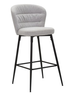 Tabouret de bar moderne avec dossier en Tissu Gris Métal Noir Losanna (Lot de 2) 