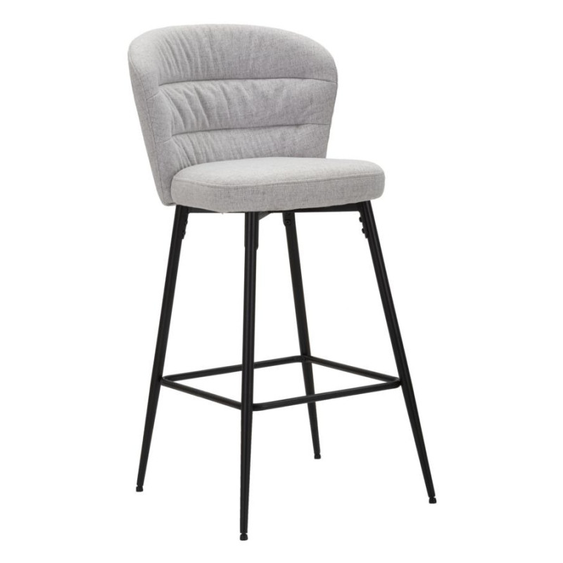 Tabouret de bar moderne avec dossier en Tissu Gris Métal Noir Losanna (Lot de 2) 