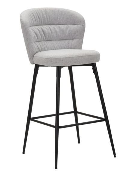 Tabouret de bar moderne avec dossier en Tissu Gris Métal Noir Losanna (Lot de 2) 