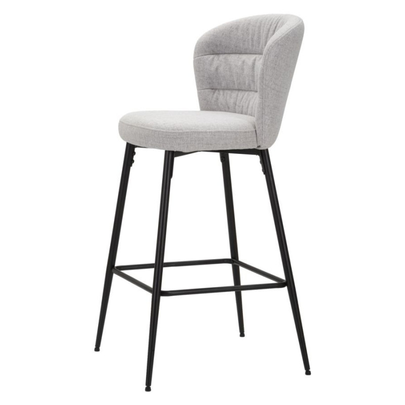 Tabouret de bar moderne avec dossier en Tissu Gris Métal Noir Losanna (Lot de 2) 