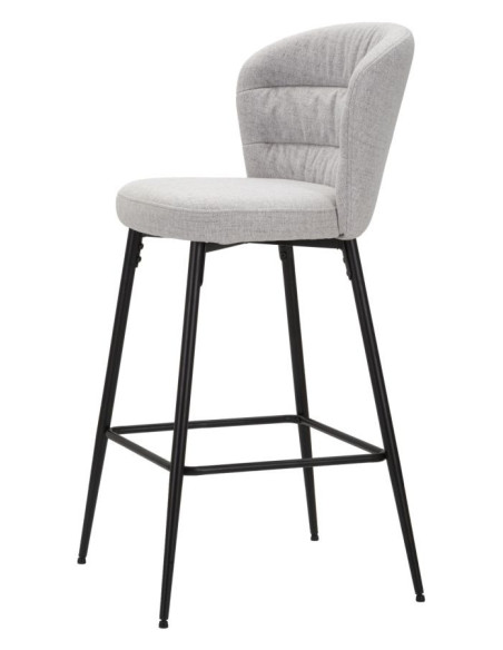 Tabouret de bar moderne avec dossier en Tissu Gris Métal Noir Losanna (Lot de 2) 