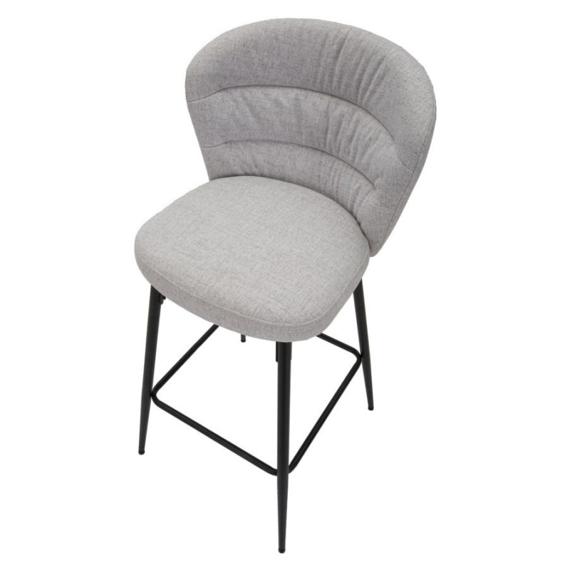 Tabouret de bar moderne avec dossier en Tissu Gris Métal Noir Losanna (Lot de 2) 
