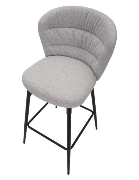 Tabouret de bar moderne avec dossier en Tissu Gris Métal Noir Losanna (Lot de 2) 