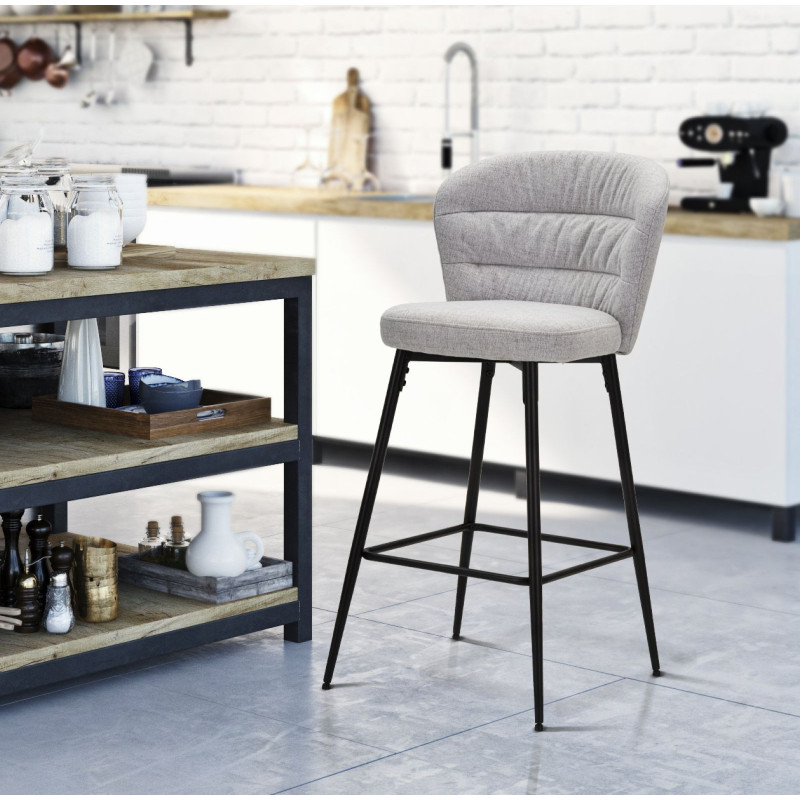 Tabouret de bar moderne avec dossier en Tissu Gris Métal Noir Losanna (Lot de 2) 