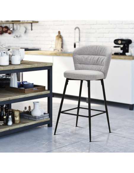 Tabouret de bar moderne avec dossier en Tissu Gris Métal Noir Losanna (Lot de 2) 