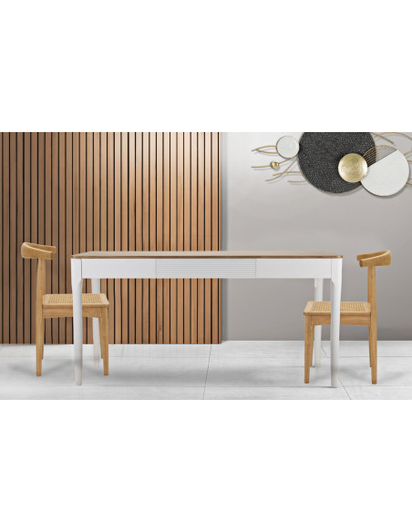 Table à manger moderne Rectangulaire 8 personnes en Bois de pin Blanc Naturel Matera 