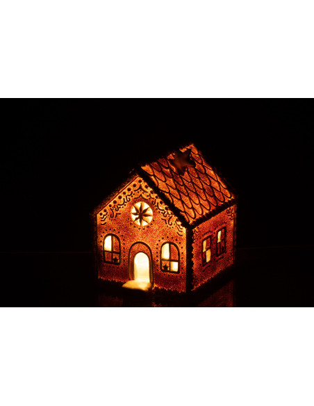 Déco de Noël lumineuse Led Maison Pain d'épices Hauteur 17 cm en Résine Marron - 3