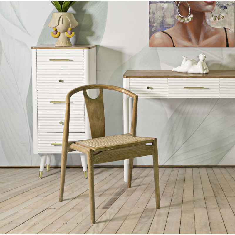 Chaise moderne en Bois de frêne Rotin Naturel Cannage Japan (Lot de 2) 