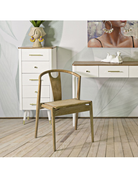 Chaise moderne en Bois de frêne Rotin Naturel Cannage Japan (Lot de 2) 