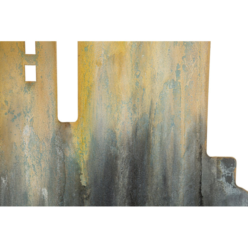 Console originale Rectangulaire en Métal Doré Verre Blanc Motif ville City 