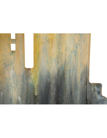 Console originale Rectangulaire en Métal Doré Verre Blanc Motif ville City 