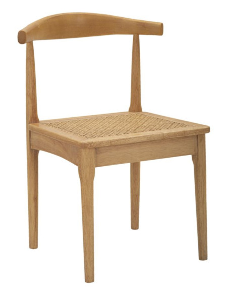 Chaise moderne en Bois d'hévéa Rotin Naturel Cannage Japan (Lot de 2) 