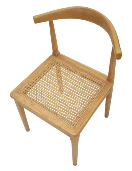 Chaise moderne en Bois d'hévéa Rotin Naturel Cannage Japan (Lot de 2) 
