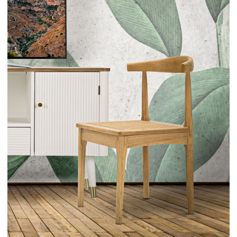 Chaise moderne en Bois d'hévéa Rotin Naturel Cannage Japan (Lot de 2) 