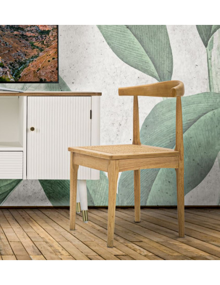 Chaise moderne en Bois d'hévéa Rotin Naturel Cannage Japan (Lot de 2) 