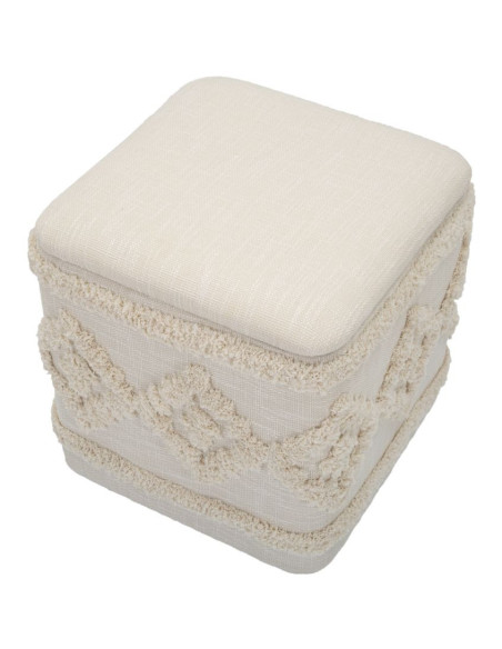 Pouf bohème avec coffre de rangement Carré en Tissu Coton Beige Tufté Bois Ettore 