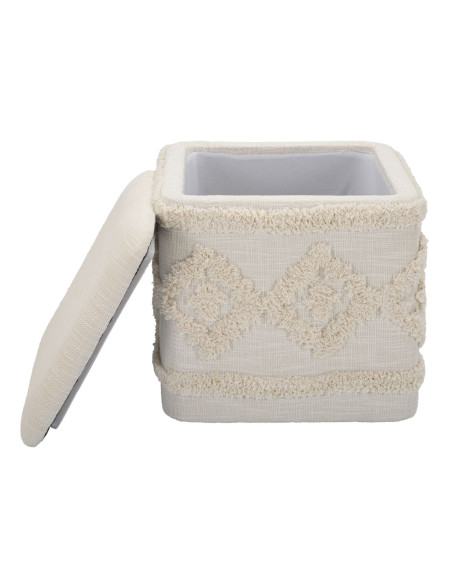 Pouf bohème avec coffre de rangement Carré en Tissu Coton Beige Tufté Bois Ettore 