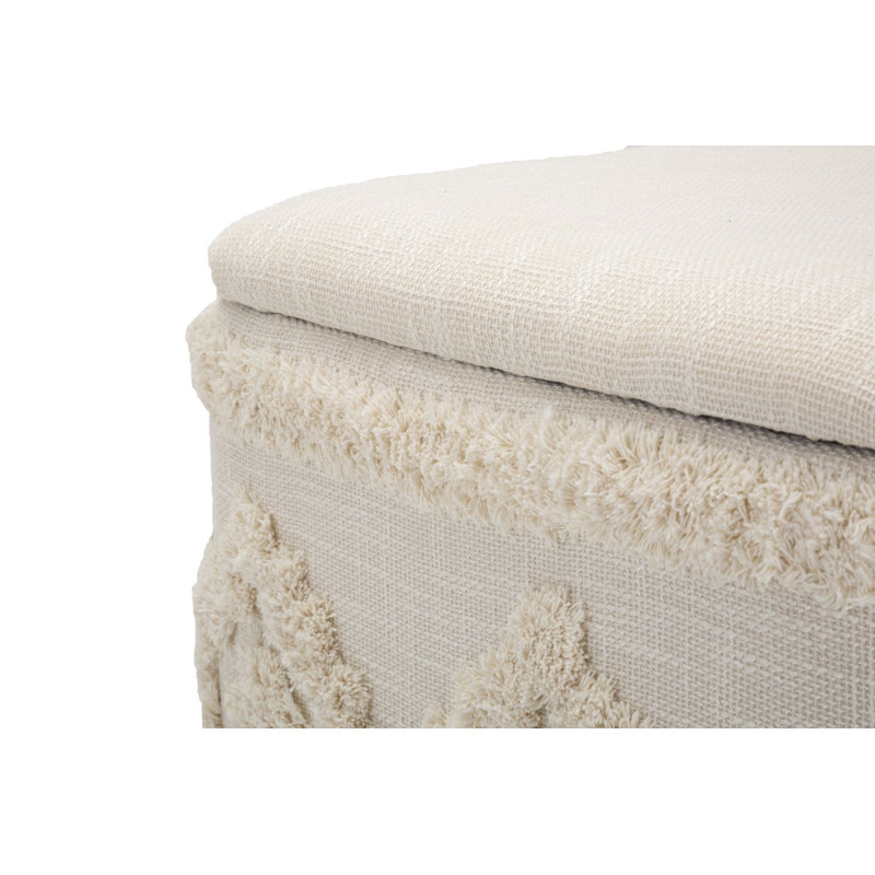 Pouf bohème avec coffre de rangement Carré en Tissu Coton Beige Tufté Bois Ettore 