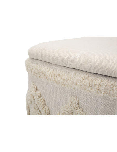 Pouf bohème avec coffre de rangement Carré en Tissu Coton Beige Tufté Bois Ettore 