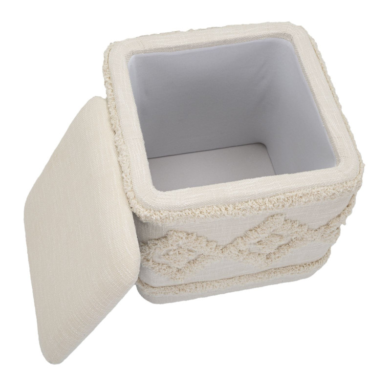 Pouf bohème avec coffre de rangement Carré en Tissu Coton Beige Tufté Bois Ettore 