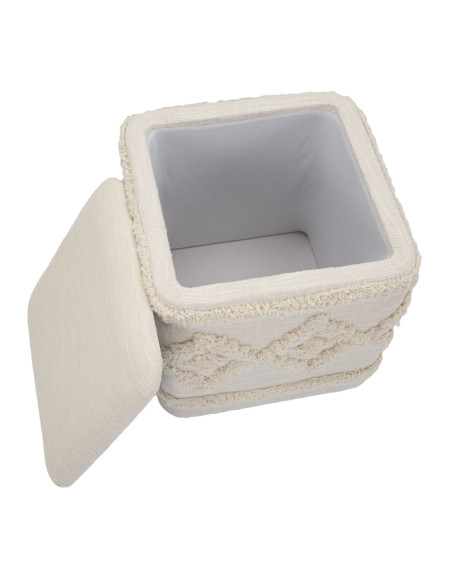 Pouf bohème avec coffre de rangement Carré en Tissu Coton Beige Tufté Bois Ettore 