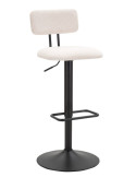 Tabouret de bar moderne avec dossier en Velours côtelé Blanc Métal Noir Alvise