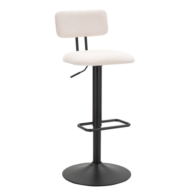 Tabouret de bar moderne avec dossier en Velours côtelé Blanc Métal Noir Alvise 