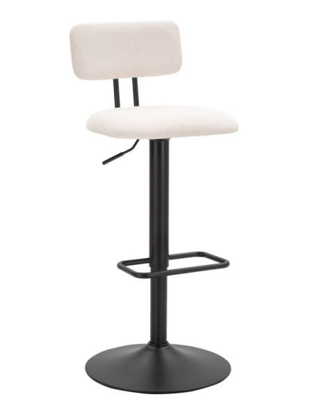 Tabouret de bar moderne avec dossier en Velours côtelé Blanc Métal Noir Alvise 