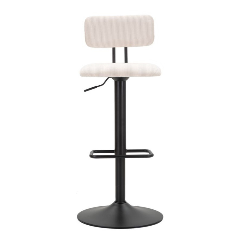 Tabouret de bar moderne avec dossier en Velours côtelé Blanc Métal Noir Alvise 