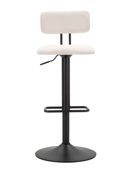 Tabouret de bar moderne avec dossier en Velours côtelé Blanc Métal Noir Alvise 