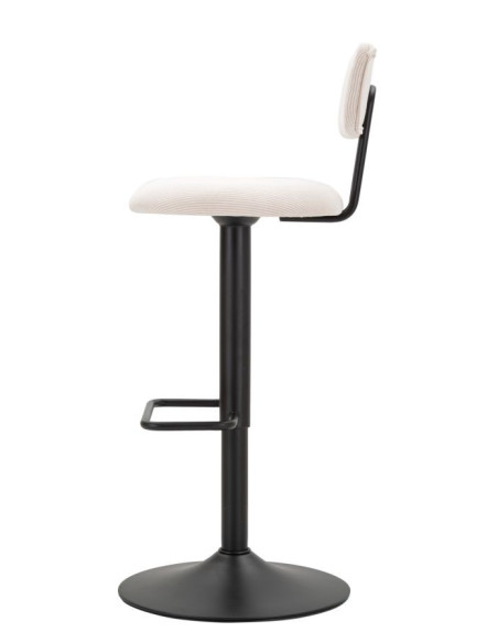 Tabouret de bar moderne avec dossier en Velours côtelé Blanc Métal Noir Alvise 