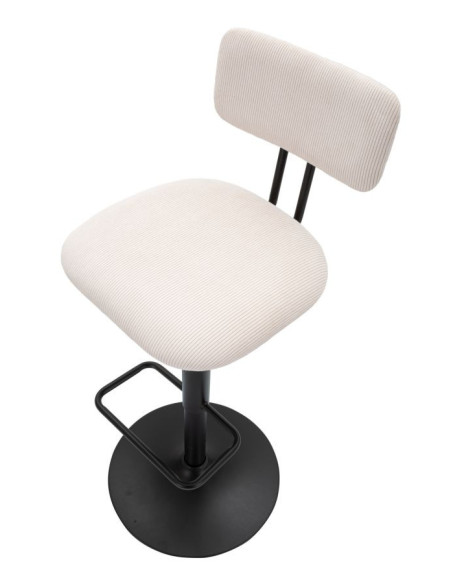 Tabouret de bar moderne avec dossier en Velours côtelé Blanc Métal Noir Alvise 