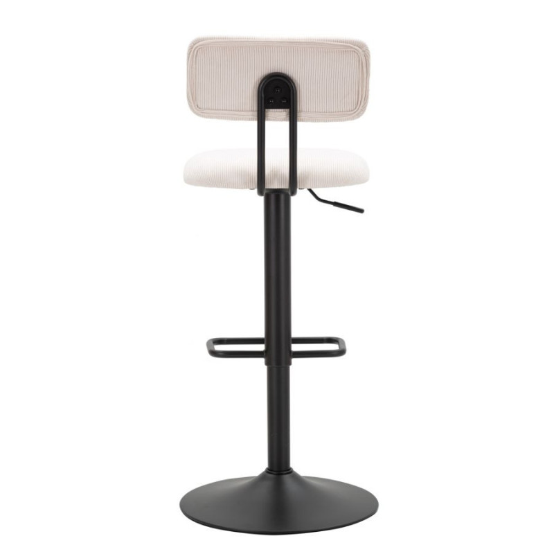 Tabouret de bar moderne avec dossier en Velours côtelé Blanc Métal Noir Alvise 