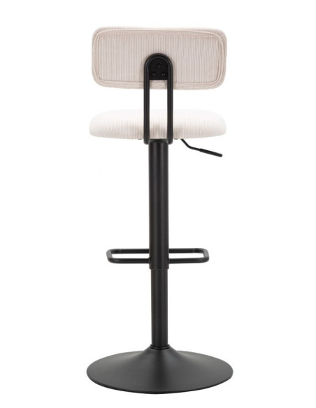 Tabouret de bar moderne avec dossier en Velours côtelé Blanc Métal Noir Alvise 