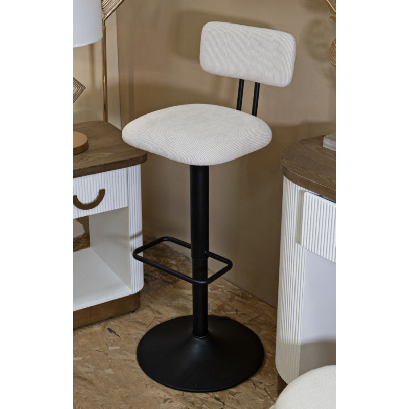 Tabouret de bar moderne avec dossier en Velours côtelé Blanc Métal Noir Alvise 