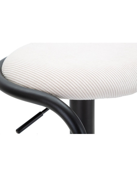 Tabouret de bar moderne Hauteur réglable en Velours côtelé Blanc Métal Noir Destiny 