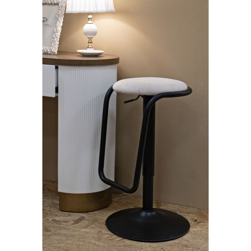 Tabouret de bar moderne Hauteur réglable en Velours côtelé Blanc Métal Noir Destiny 