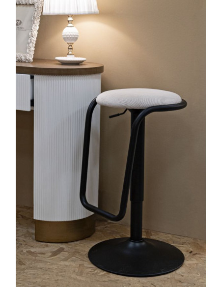 Tabouret de bar moderne Hauteur réglable en Velours côtelé Blanc Métal Noir Destiny 
