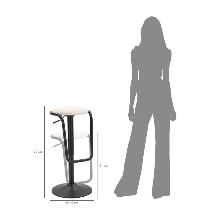Tabouret de bar moderne Hauteur réglable en Velours côtelé Blanc Métal Noir Destiny 