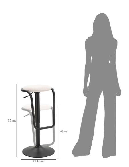 Tabouret de bar moderne Hauteur réglable en Velours côtelé Blanc Métal Noir Destiny 