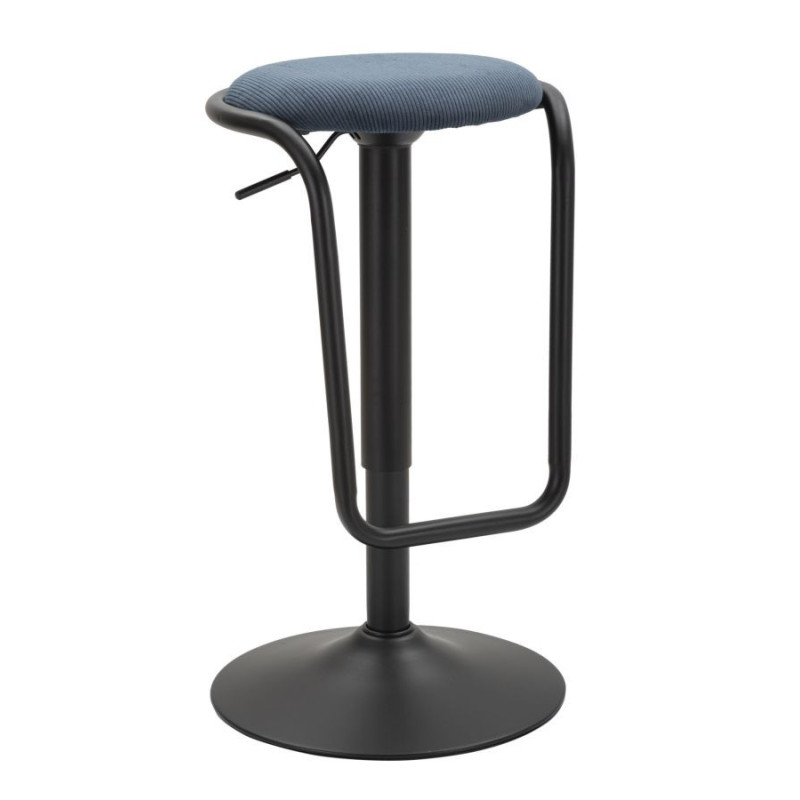 Tabouret de bar moderne Hauteur réglable en Velours côtelé Bleu marine Métal Noir Destiny 