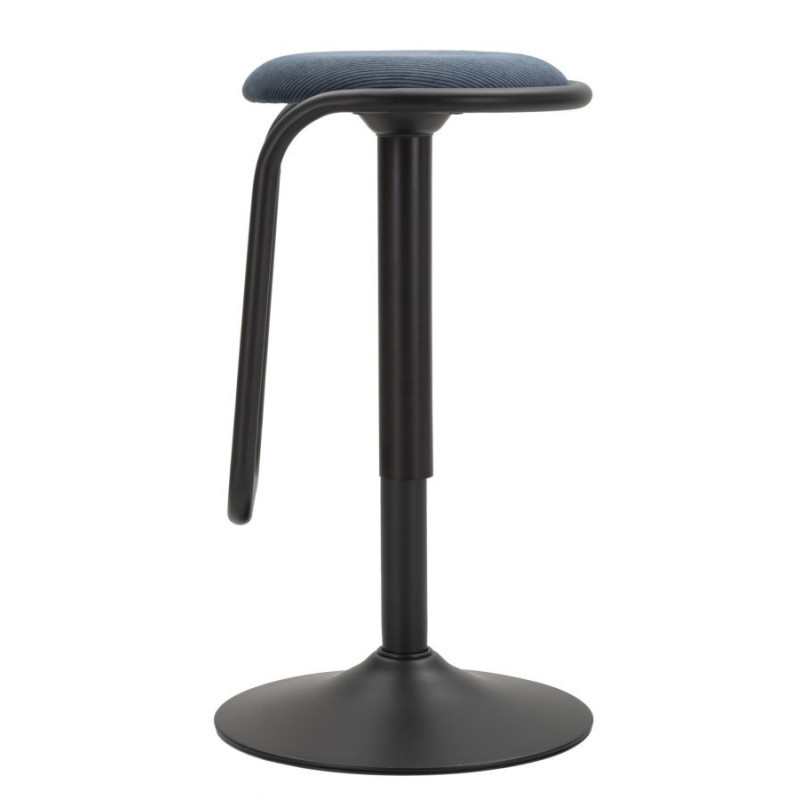 Tabouret de bar moderne Hauteur réglable en Velours côtelé Bleu marine Métal Noir Destiny 