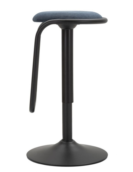 Tabouret de bar moderne Hauteur réglable en Velours côtelé Bleu marine Métal Noir Destiny 