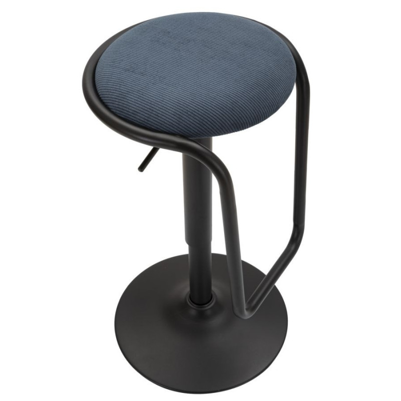 Tabouret de bar moderne Hauteur réglable en Velours côtelé Bleu marine Métal Noir Destiny 