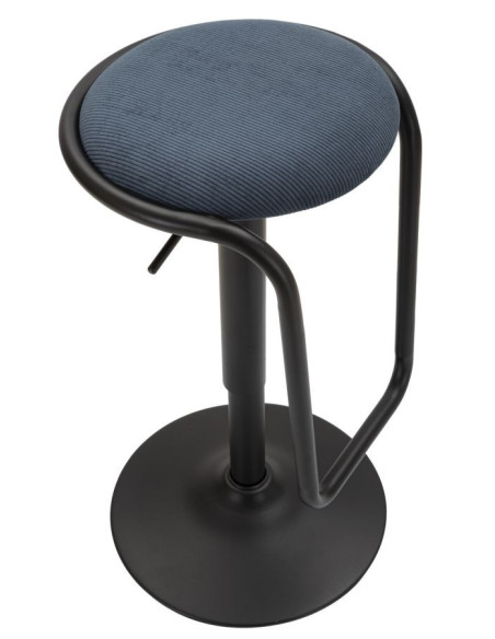 Tabouret de bar moderne Hauteur réglable en Velours côtelé Bleu marine Métal Noir Destiny 