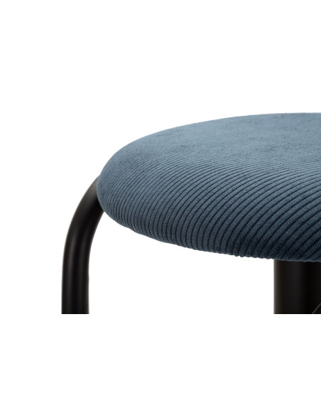 Tabouret de bar moderne Hauteur réglable en Velours côtelé Bleu marine Métal Noir Destiny 