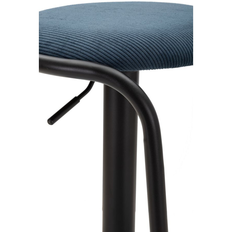 Tabouret de bar moderne Hauteur réglable en Velours côtelé Bleu marine Métal Noir Destiny 