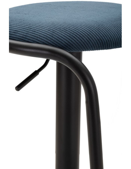 Tabouret de bar moderne Hauteur réglable en Velours côtelé Bleu marine Métal Noir Destiny 